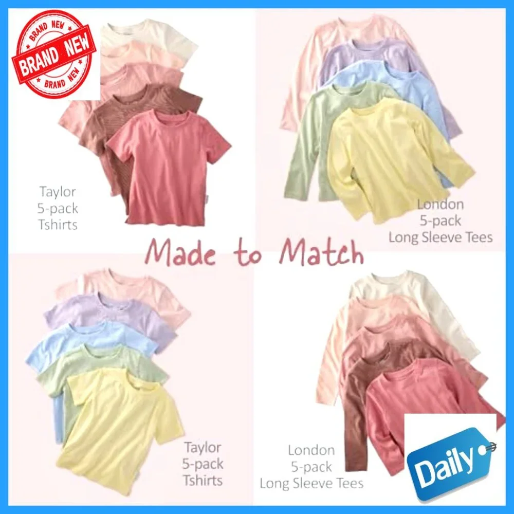 5-Pack Toddler Short Sleeve T-Shirts 100% Organic Cotton 12M-7T